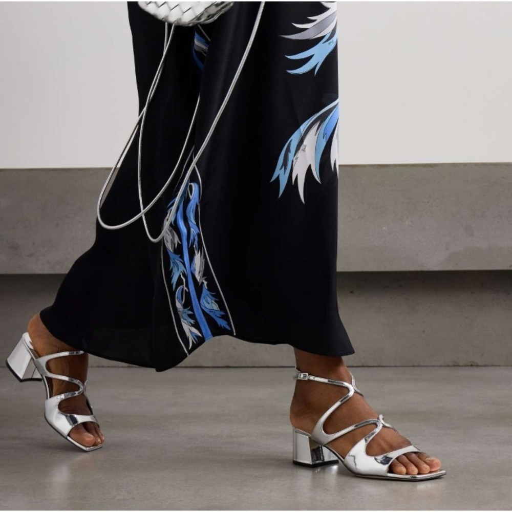 Jimmy Choo Azilia 45 Women's Heels Scrappy Sandals Metallic Silver Leather US 6